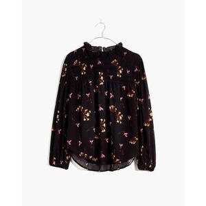 Madewell Womens S Black Floral Smocked Blouse Long Sleeve Romantic Officewear